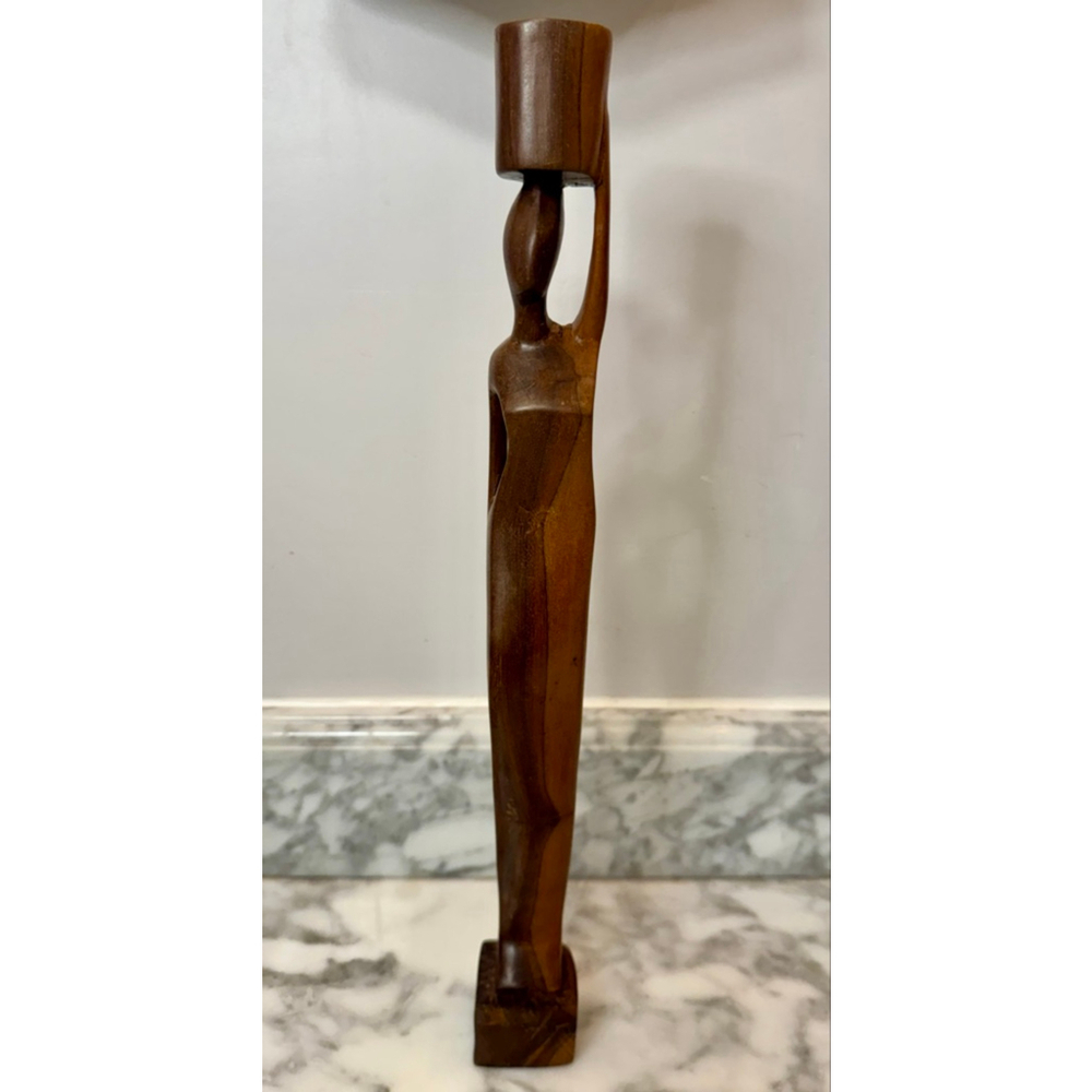 Vintage Mid Century Hand Carved Wooden Female Figure Candle Holder African 17”